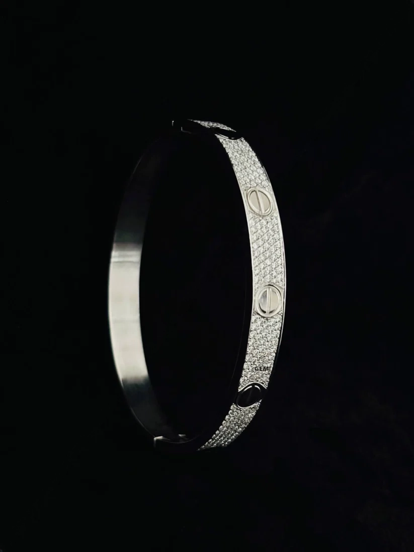Iced out Silver style screw motif cuff bracelet luxury jewelry
