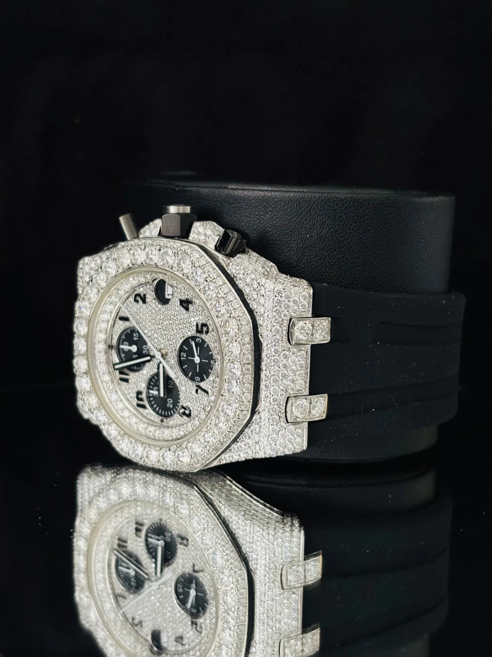 Multi Chronograph Rubber Straps Iced Out Moissanite Watch