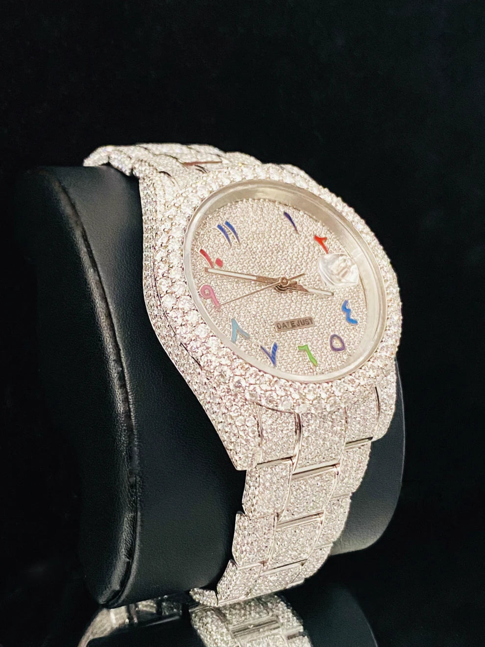 Colorful Number Moissanite Fully Iced Out Studded Watch