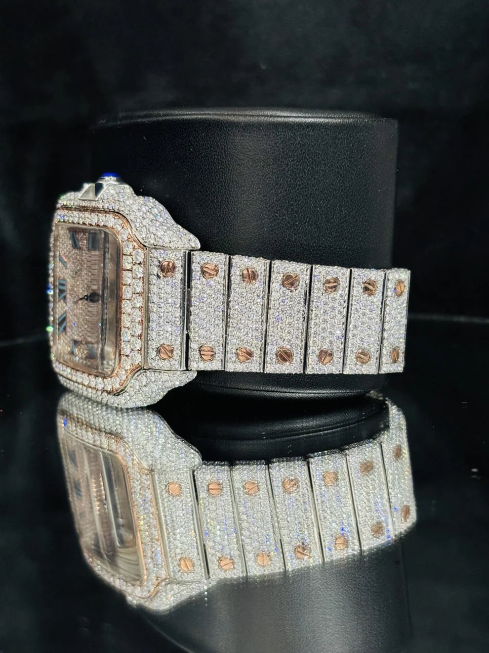 Two Tone Sky Blue Roman Number Moissanite Watch