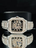 Men Dual Ton Skeleton Dial Fully Ice Out Moissanite Watch