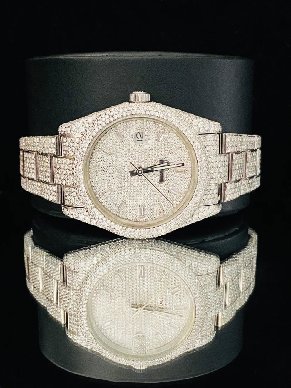 Baguette Dial Bust Down Moissanite Diamond Studded Watch