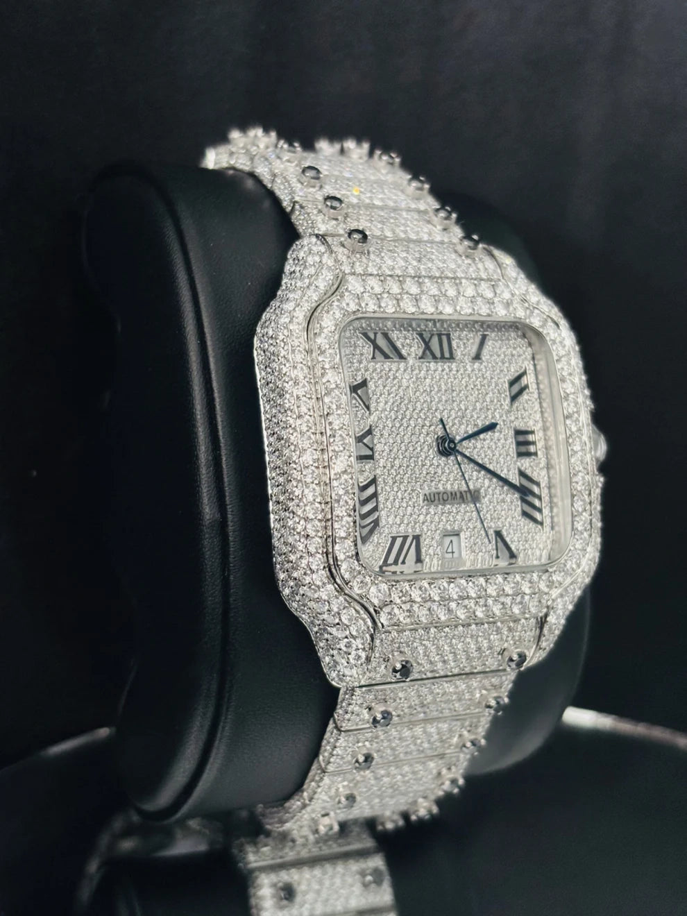 Roman Dial Fully Studded Moissanite Diamond Watch