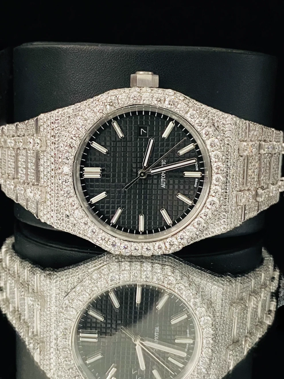 Men 41MM VVS Black Dial Fully Ice Out Moissanite Watch