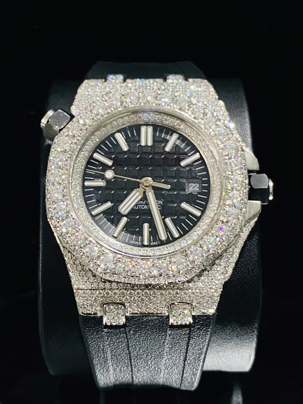 Best Luxury Fully Black Dial And Straps Moissanite Watch