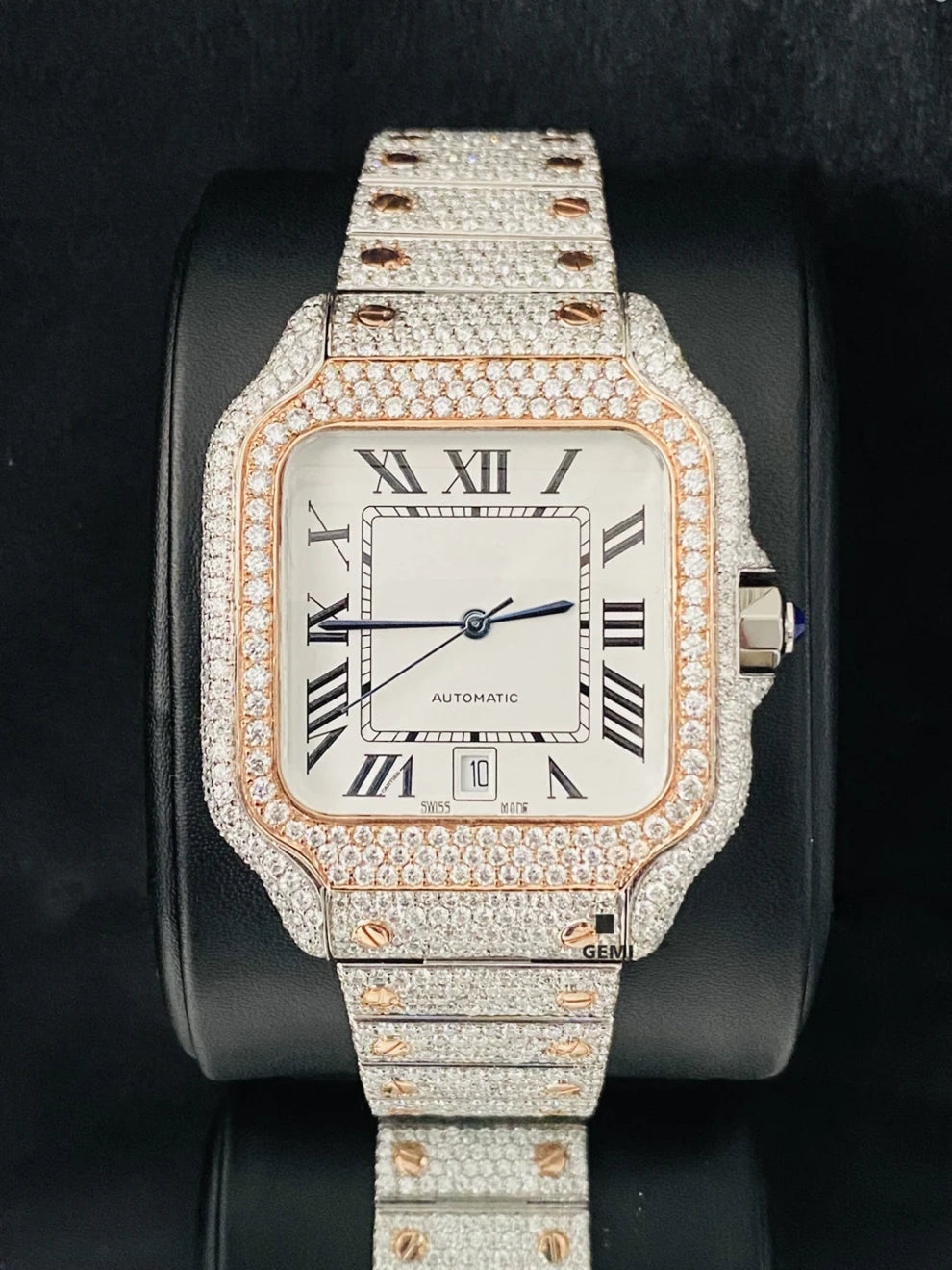 Two Tone Rose Gold Plated VVS Moissanite Iced Out Watch