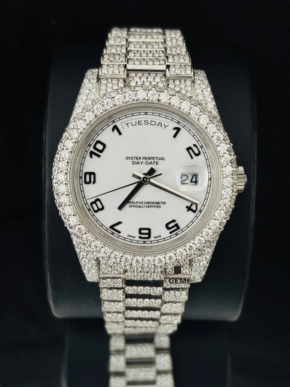 Men Stainless Steel Iced Out Moissanite Automatic Watch