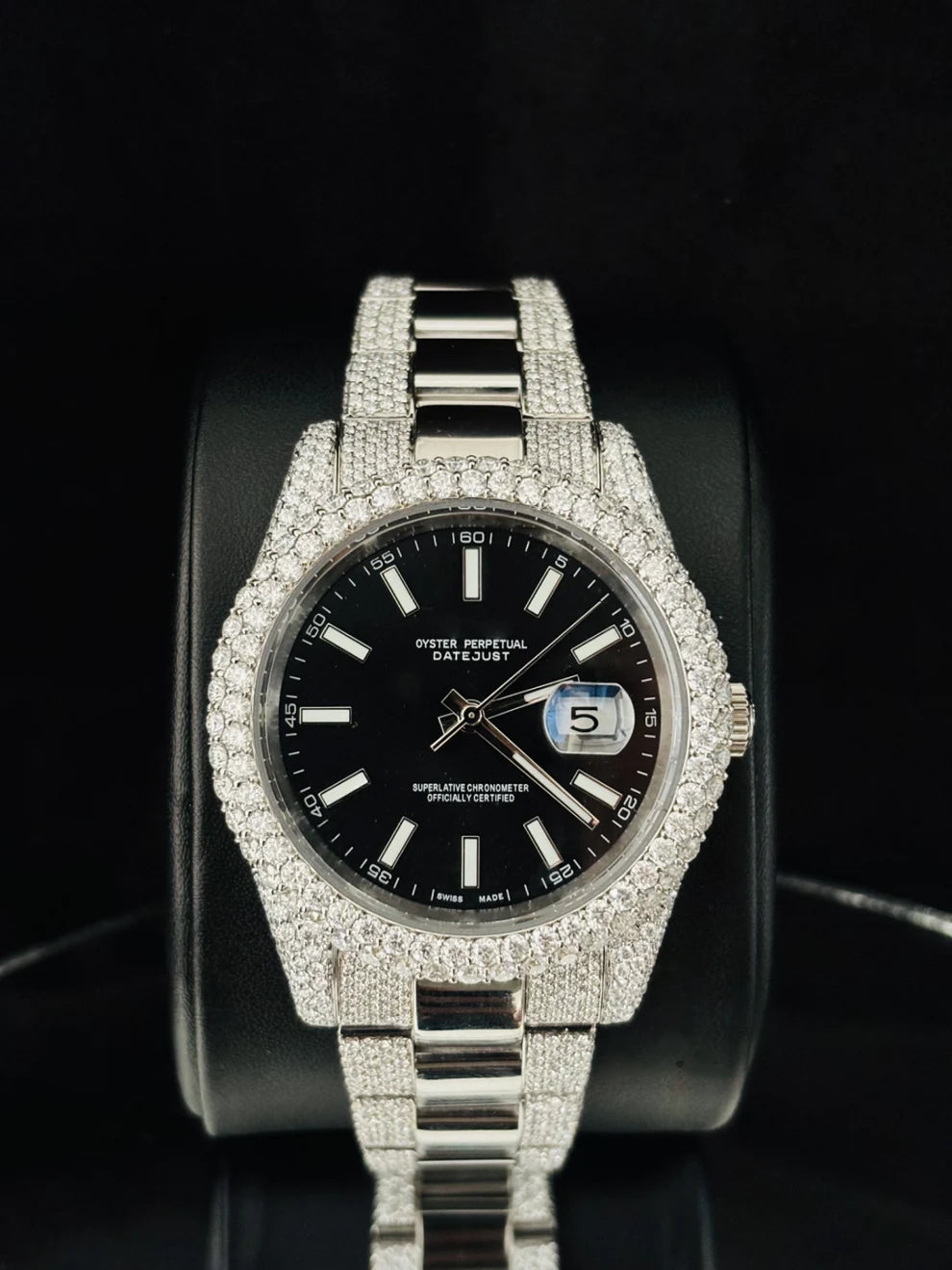 41MM Men Luxury Black Dial Iced Moissanite Watch