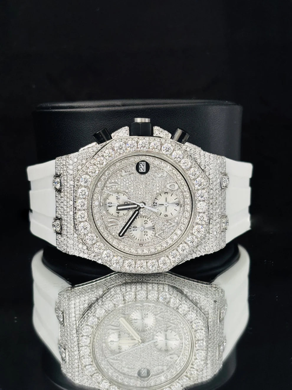 White Multi Chronograph Big Bezel Iced Out Moissanite Watch