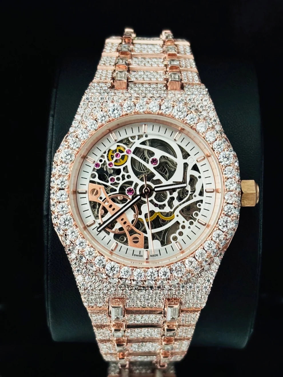 Two Tone Skeleton Fully Studded Moissanite Watch