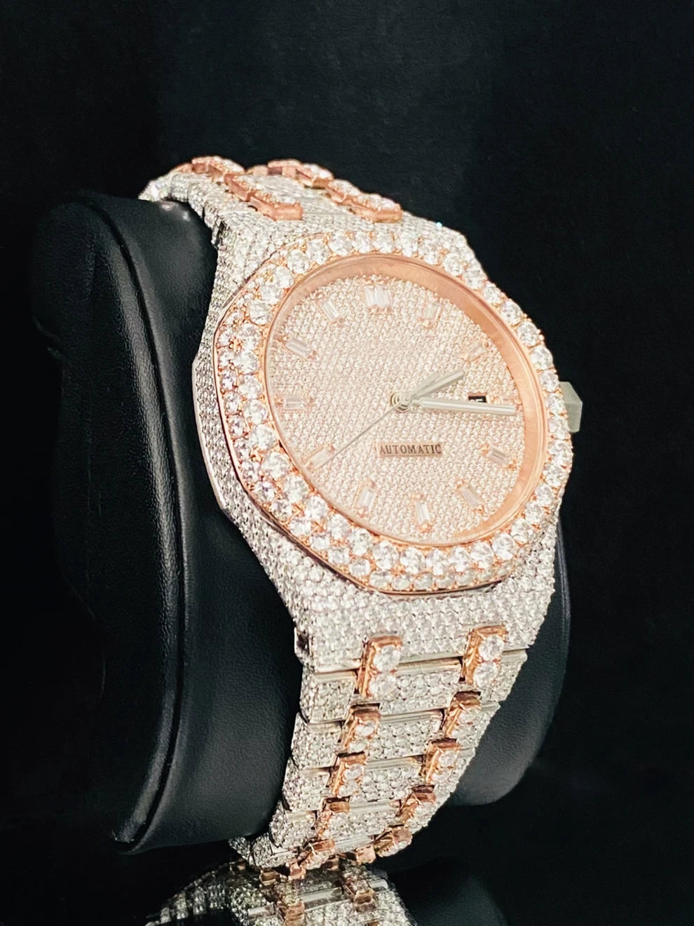 Two Tone Baguette Bar Fully Studded Moissanite Watch