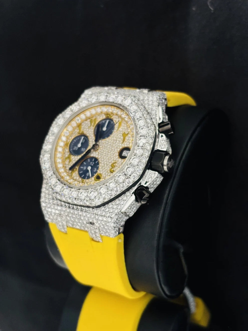 Men Arabic Number Multi Chronograph Moissanite Hip Hop Watch