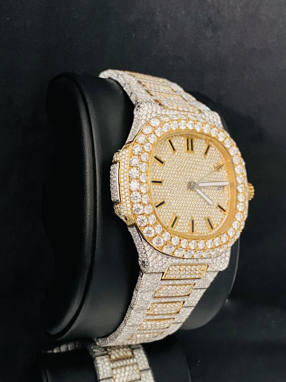 Men's Fully Studded Two Tone Moissanite Watch For Gift