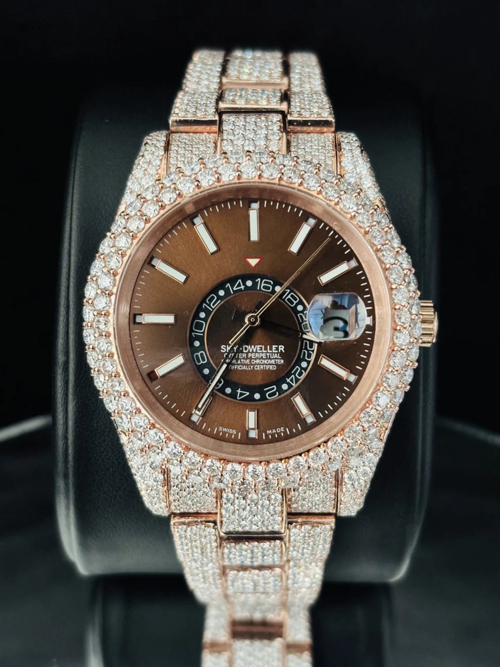 41MM Sky Dweller Chocolate Dial Moissanite Bust Down Watch