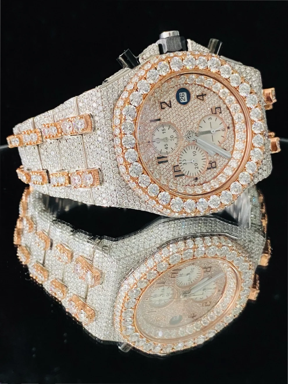 Men's Fully Iced Out Two Tone Multi Dial Moissanite Watch