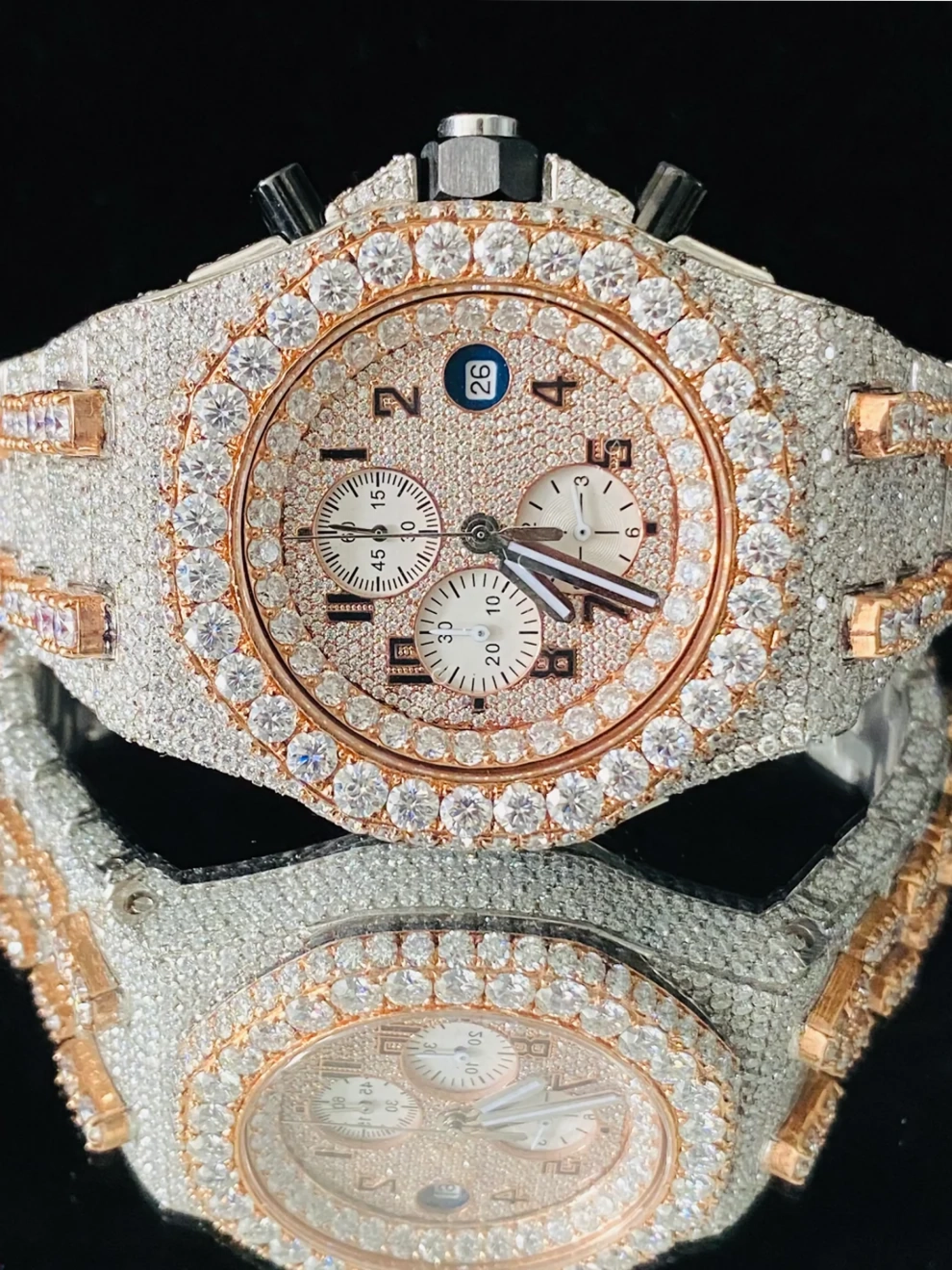 Men's Fully Iced Out Two Tone Multi Dial Moissanite Watch