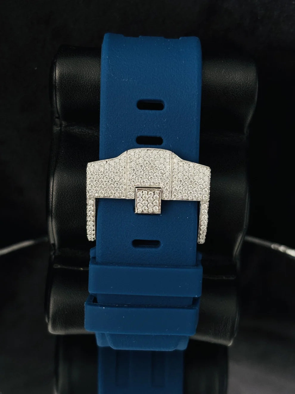 Chronograph Blue Silicon Strap Moissanite Diamond Watch