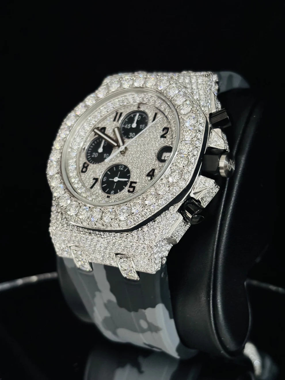 Military Silicon Strap Chronograph Moissanite Diamond Watch