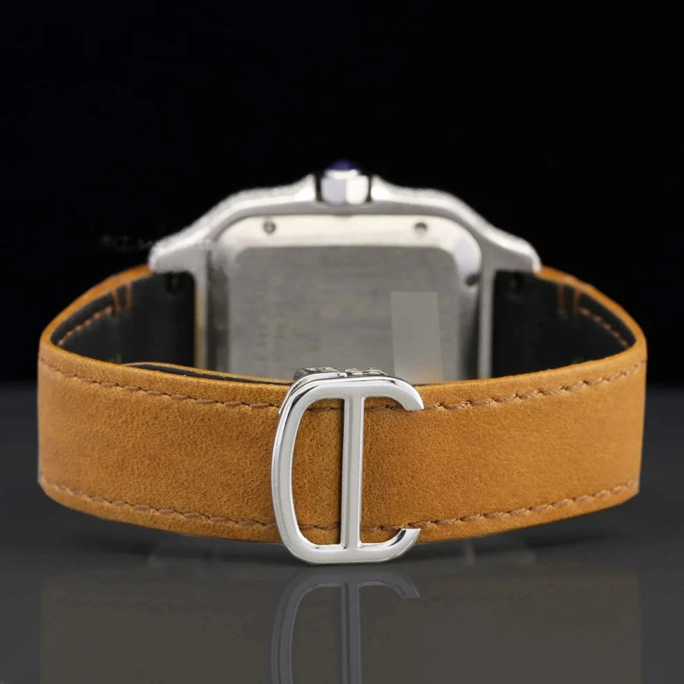 Mustard Yellow Leather Belt Round Moissanite VVS Iced Out Watch