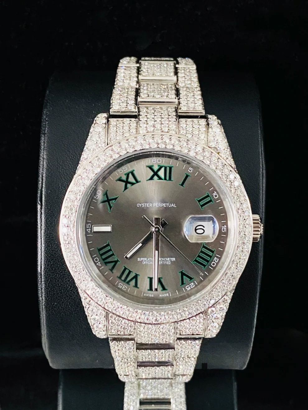 Luxury Men's Iced Out Green Roman Number Iced Watch