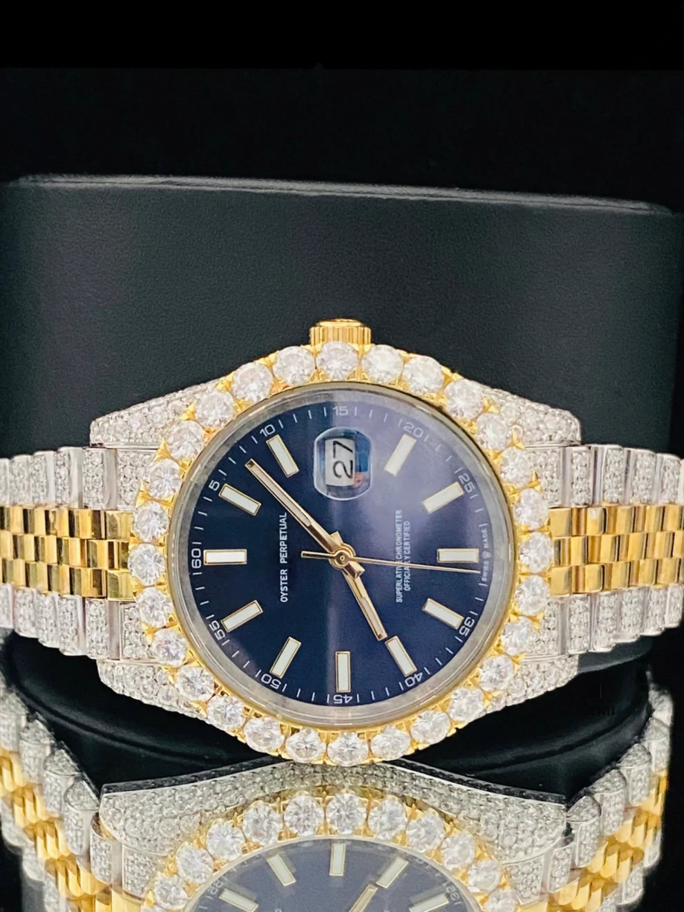 41MM Navy Blue Two Tone Fully Iced Out Moissanite Watch