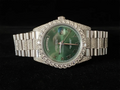 Elegant Olive Green Dial Presidential Strap Moissanite Watch