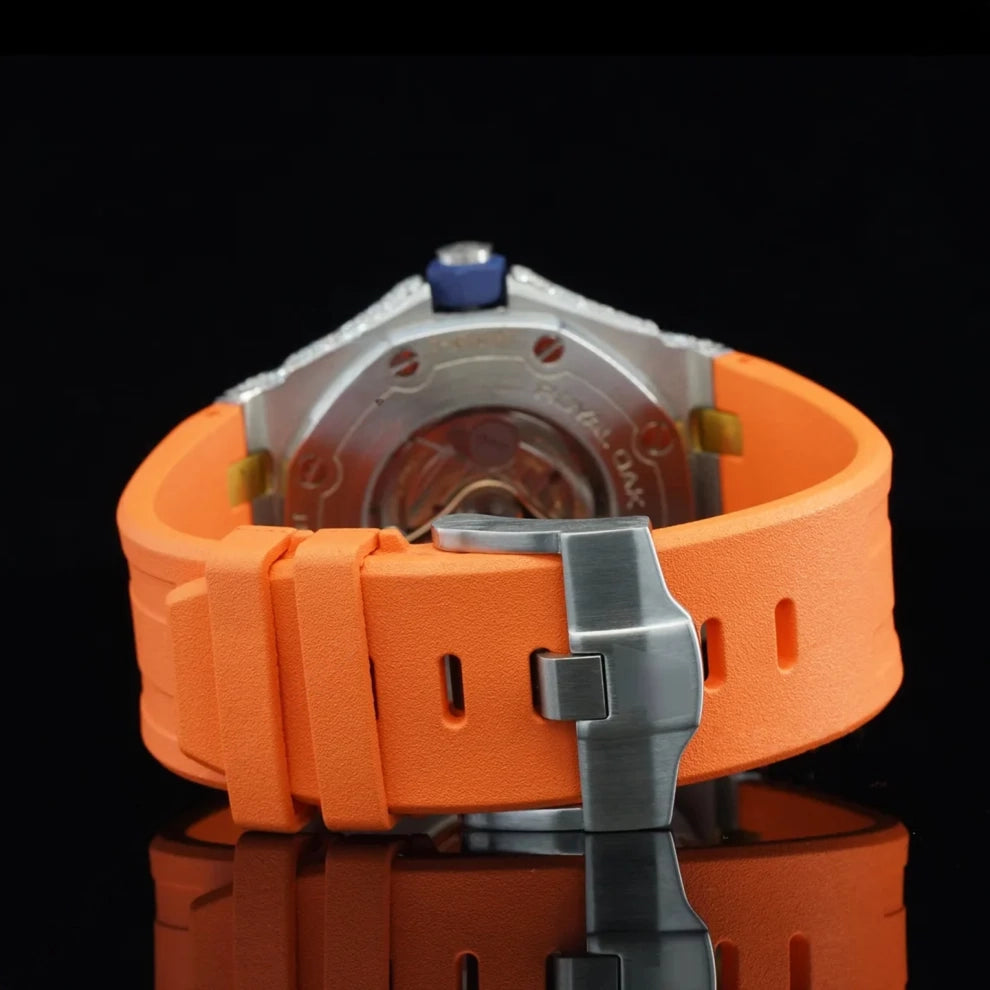 Men's Orange Belt Moissanite Diamond Hip Hop Wrist Watch