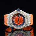 Men's Orange Belt Moissanite Diamond Hip Hop Wrist Watch