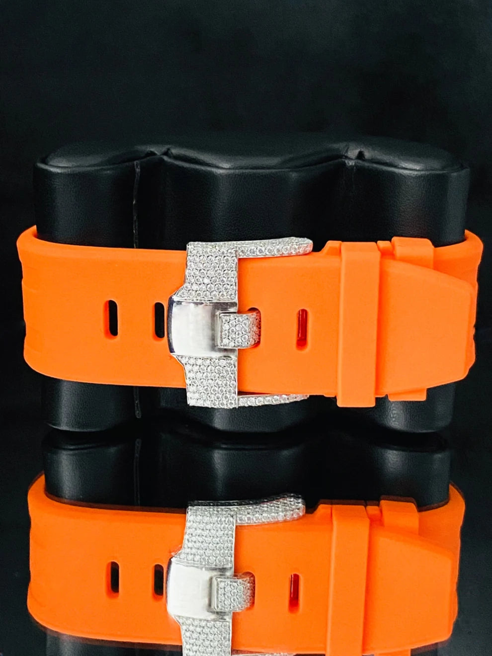 Orange Silicone Belt Bling Fully Iced Out Diamond Watch