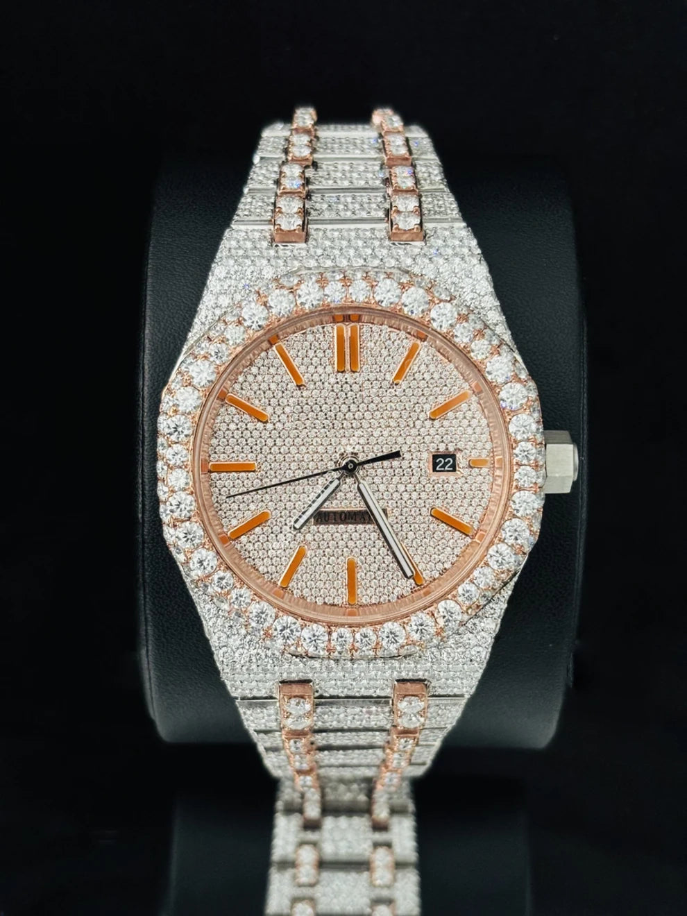 41MM Orange Bar Bust Down Moissanite Automatic Watch
