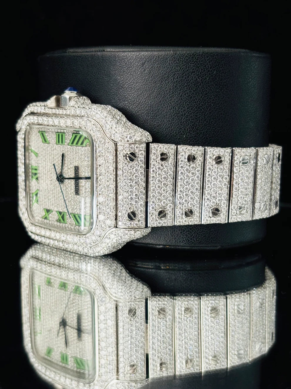 Fully Bust Down Roman Dial Stainless Steel Moissanite Watch