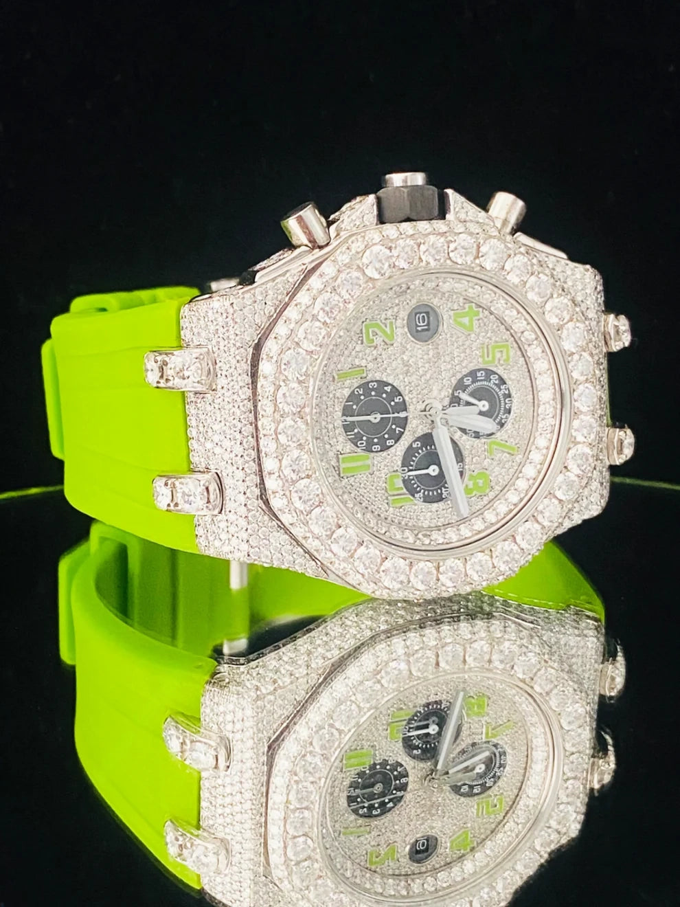 Parrot Silicon Strap Fully Face Dial Moissanite Diamond Watch