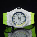 Parrot Green Silicon Straps Moissanite Bust Down Diamond Watch