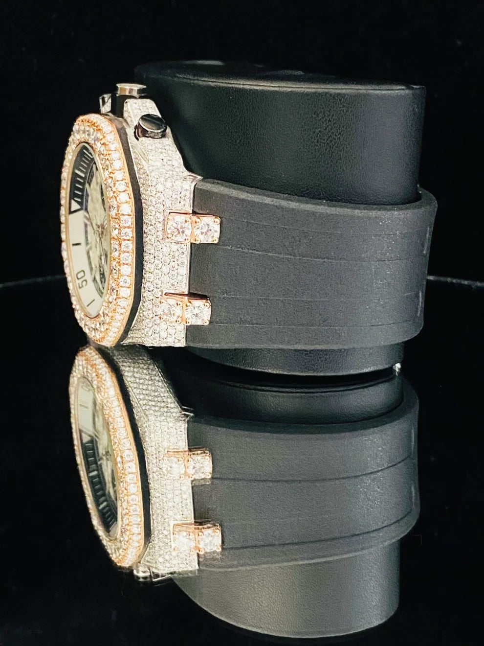 Black Silicon Belt Fully Bezel Dial Diamond Moissanite Watch