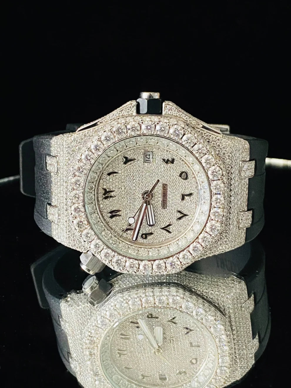 Big Round Bezel Fully White Face Dial Iced Out Moissanite Watch