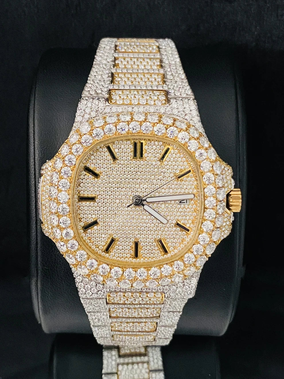 Men's Fully Studded Two Tone Moissanite Watch For Gift