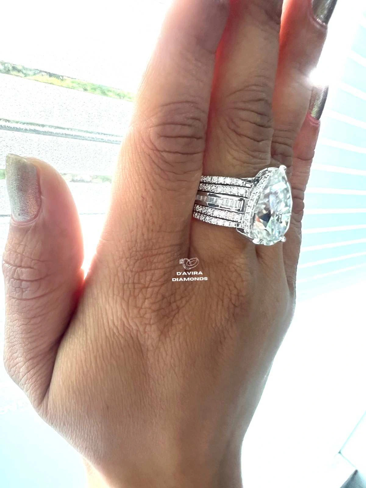 Pear Cut Solitaire Halo Set Accent Bridal Ring