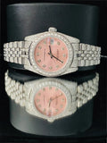 31MM Fully White Iced Out Pink Dial Moissanite Watch For Women