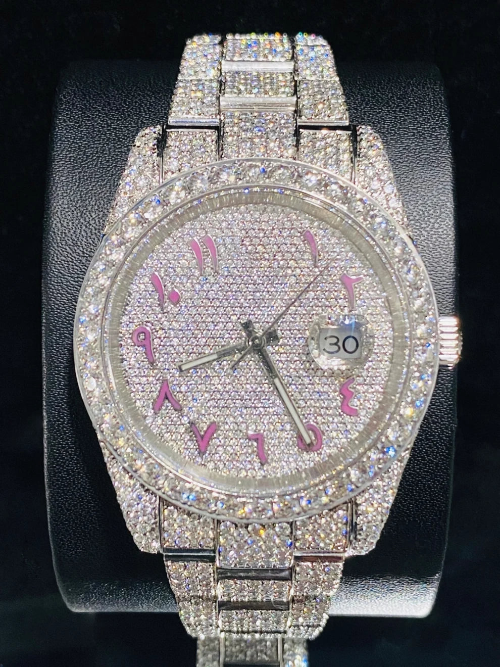 Colorful Arabic Number Full Ice Out Moissanite Watch