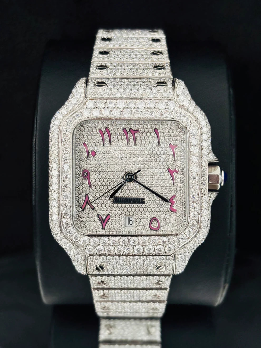 41MM Arabic Number Fully Iced Out Moissanite Watch For Men