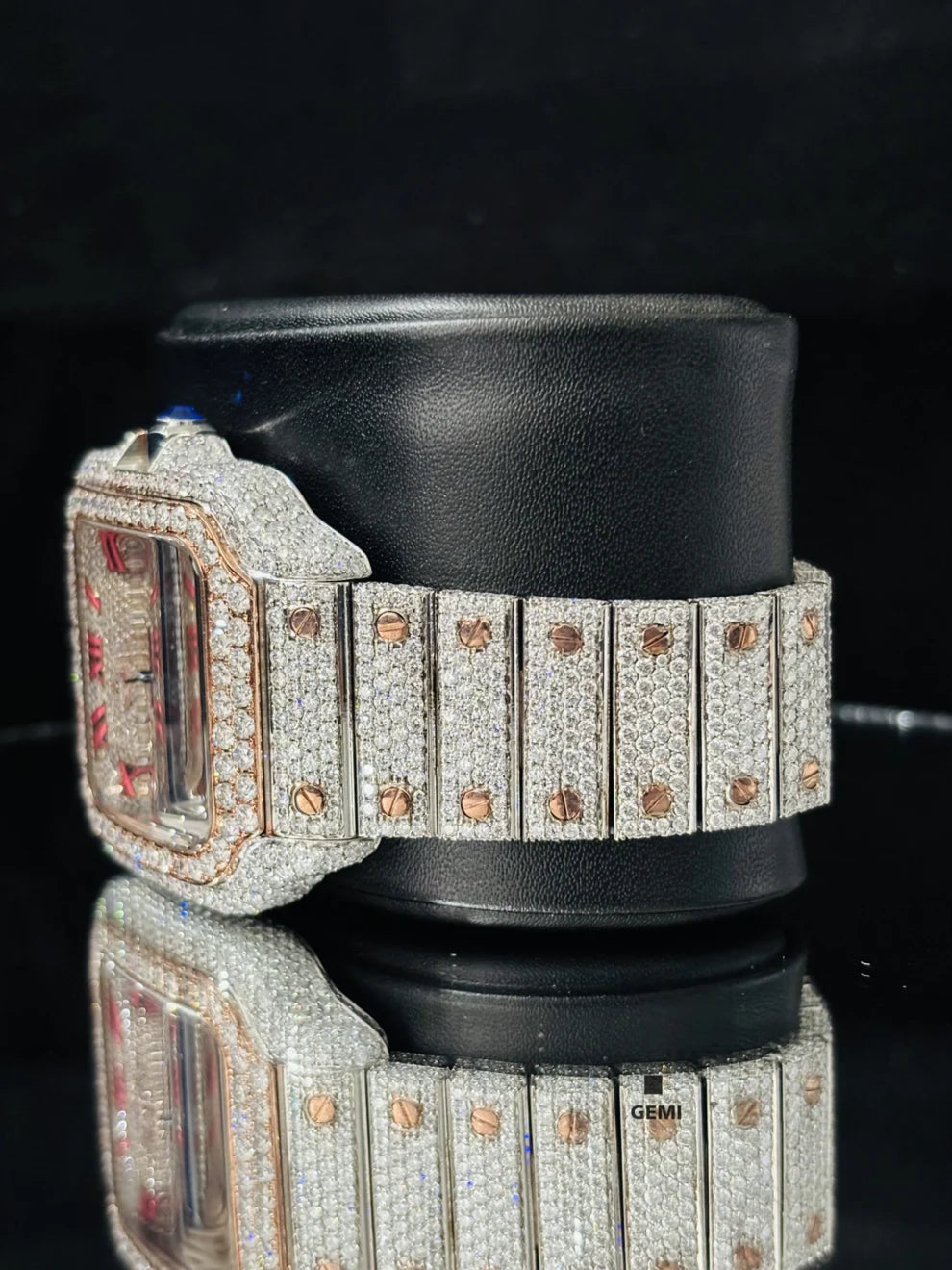 Dual Tone fully Studded Roman Number Moissanite Watch