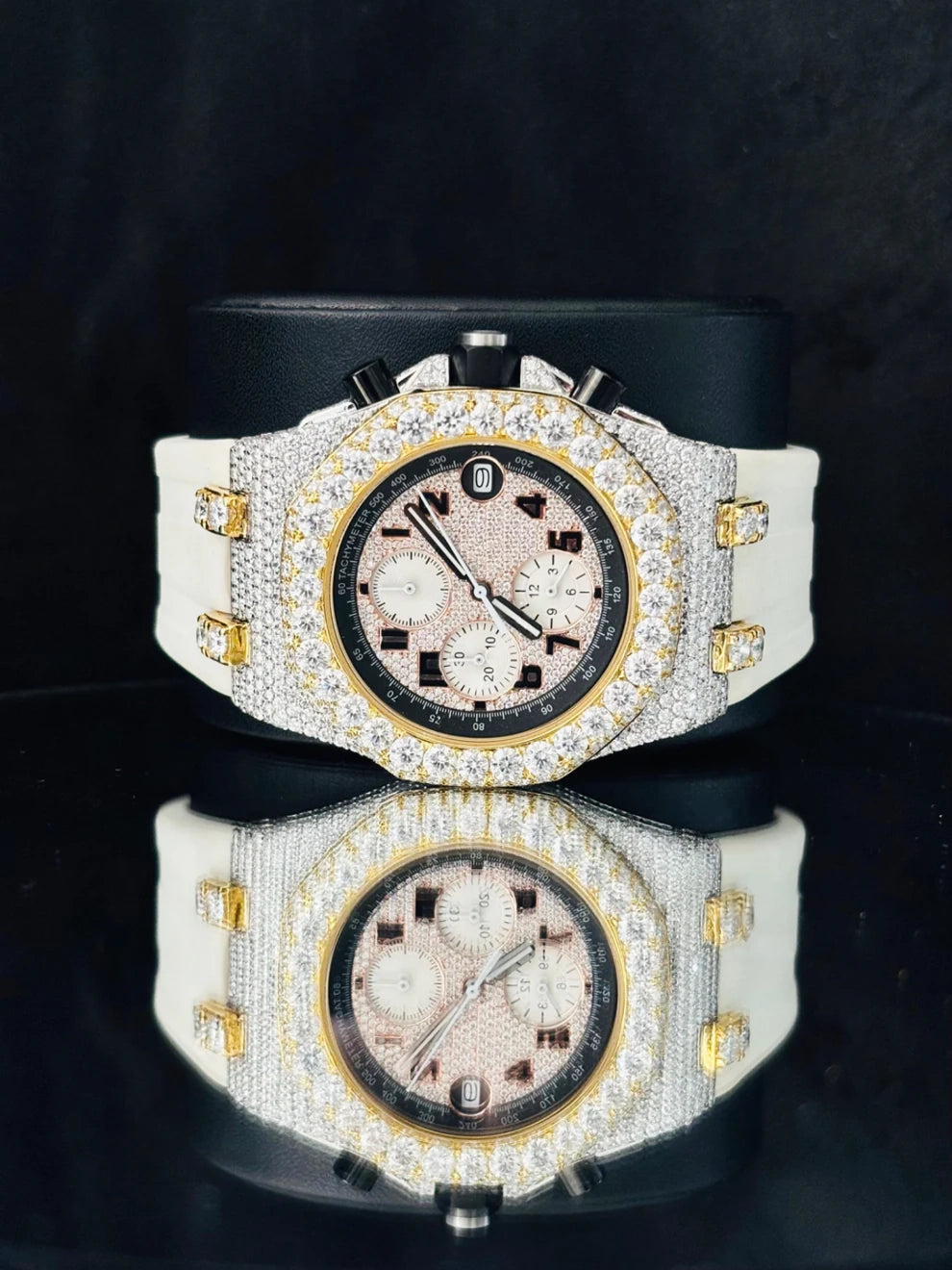 Pink & White Two Tone Multi Chrono Moissanite Watch