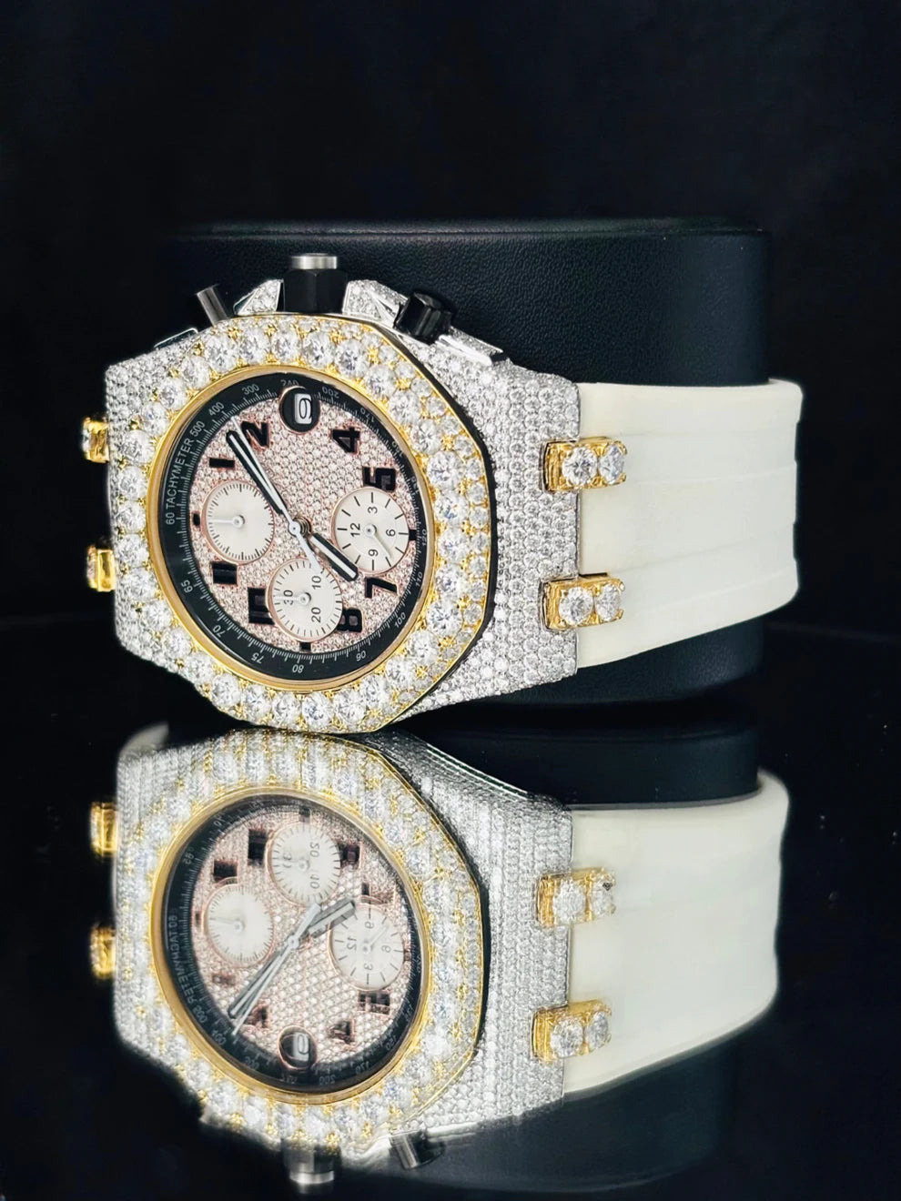 Pink & White Two Tone Multi Chrono Moissanite Watch
