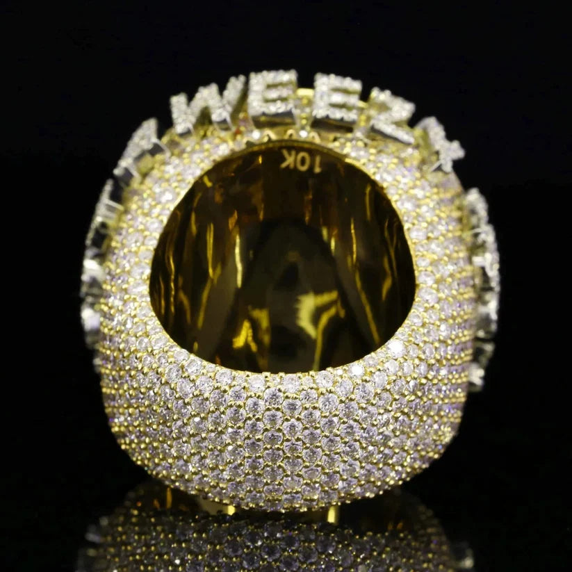 back view of the Custom diamond 'WEEZY' championship ring