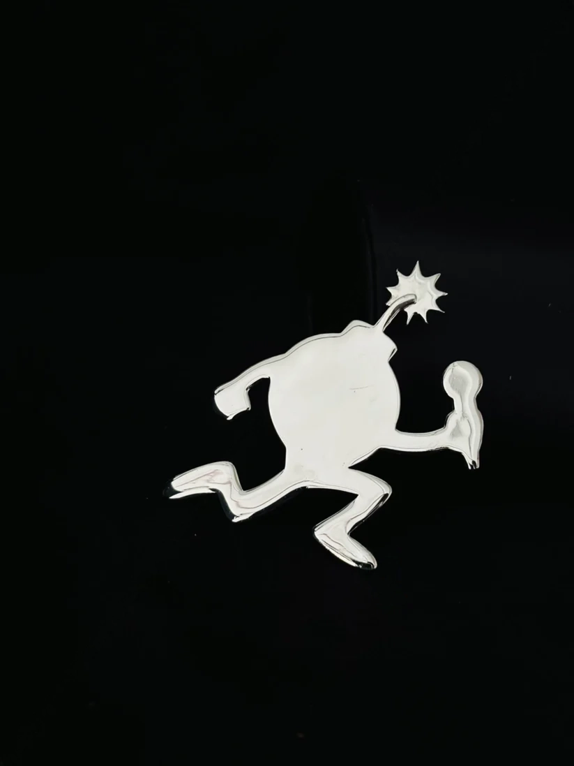 Custom 925 sterling silver running cartoon bomb character pendant holding a microphone