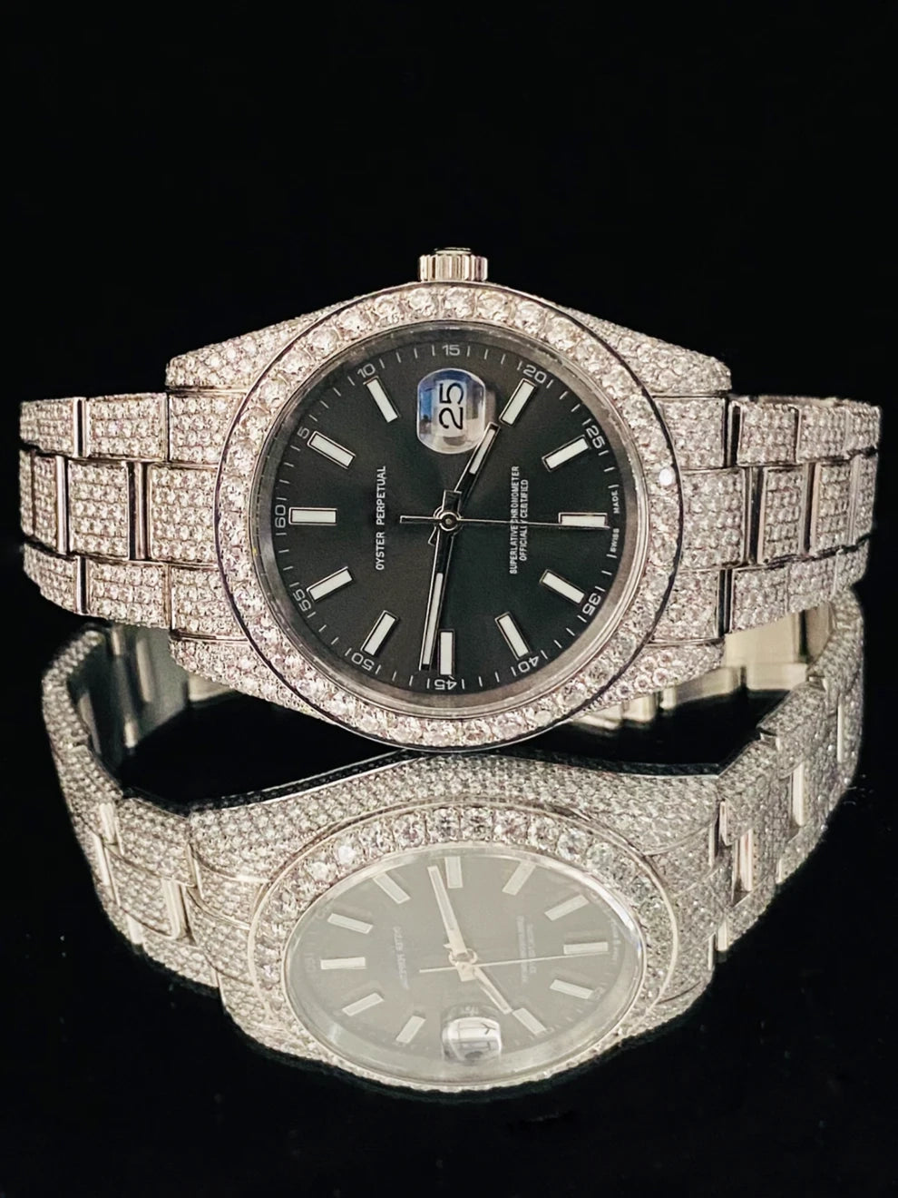 Black Dial Moissanite Fully Ice Out Moissanite Watch