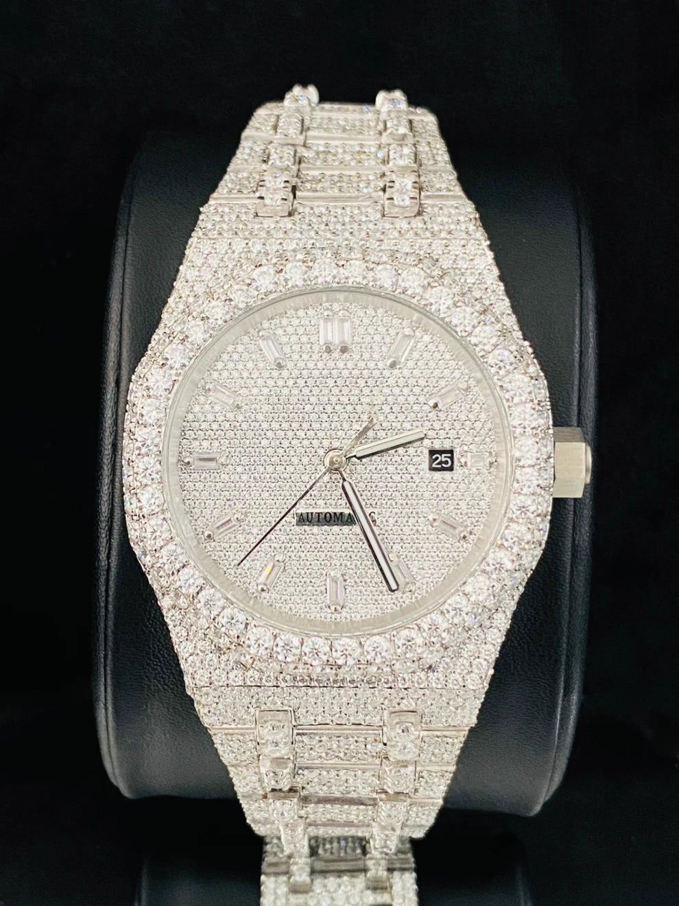 Fully Iced Out Moissanite Baguette Bar Moissanite Watch