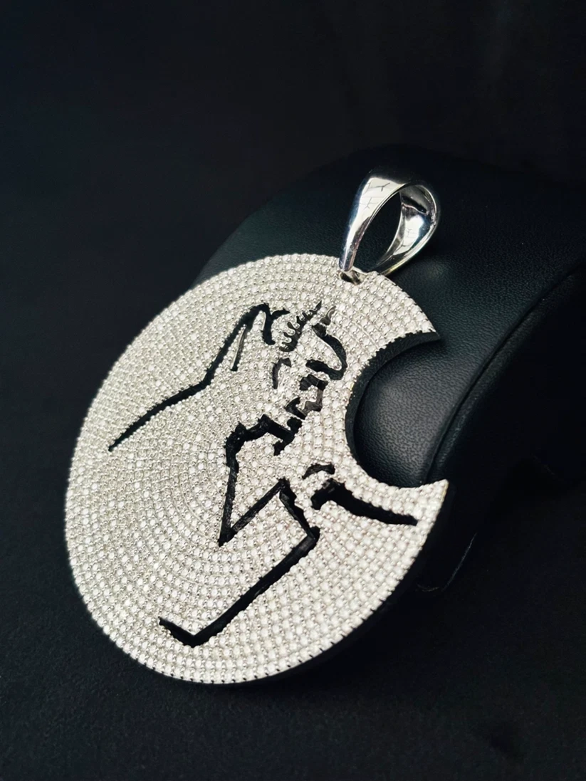 Custom iced out diamond crescent moon pendant 