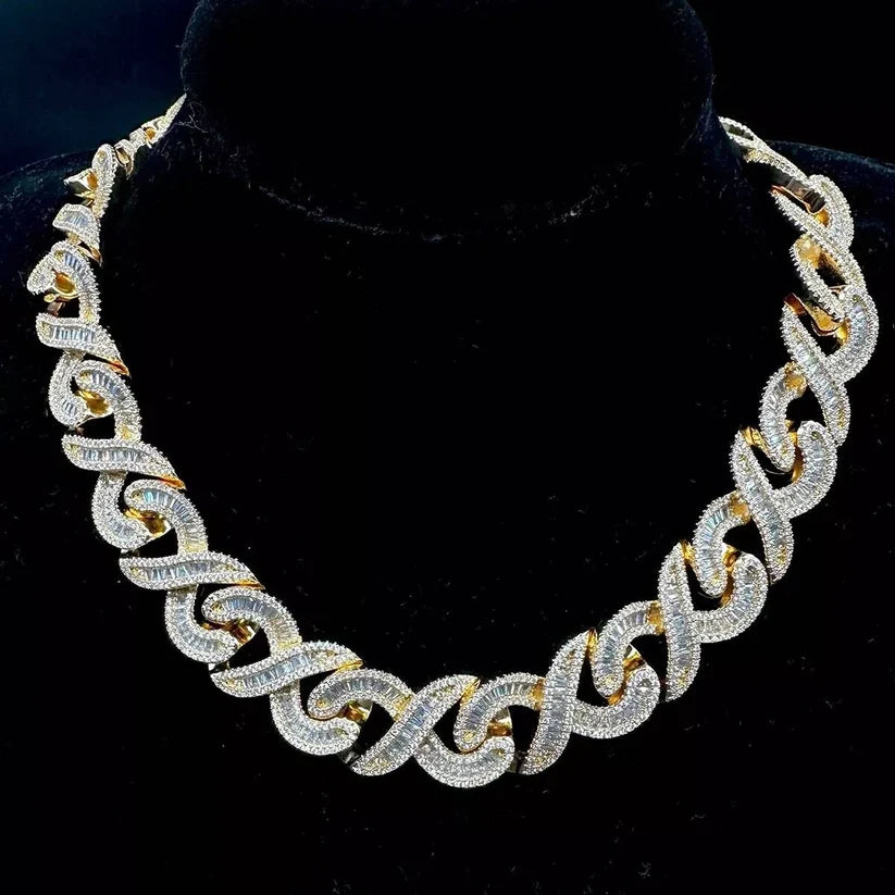 close up of a Mens diamond Cuban link alternative infinity chain necklace