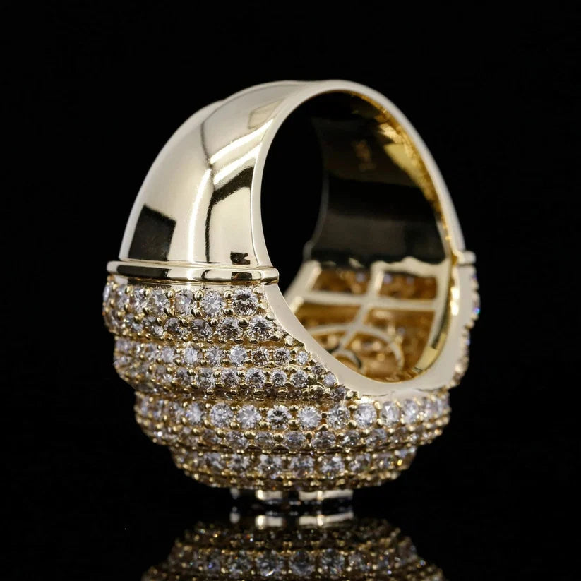 back view of the Luxury men's multi row iced out diamond dome ring.